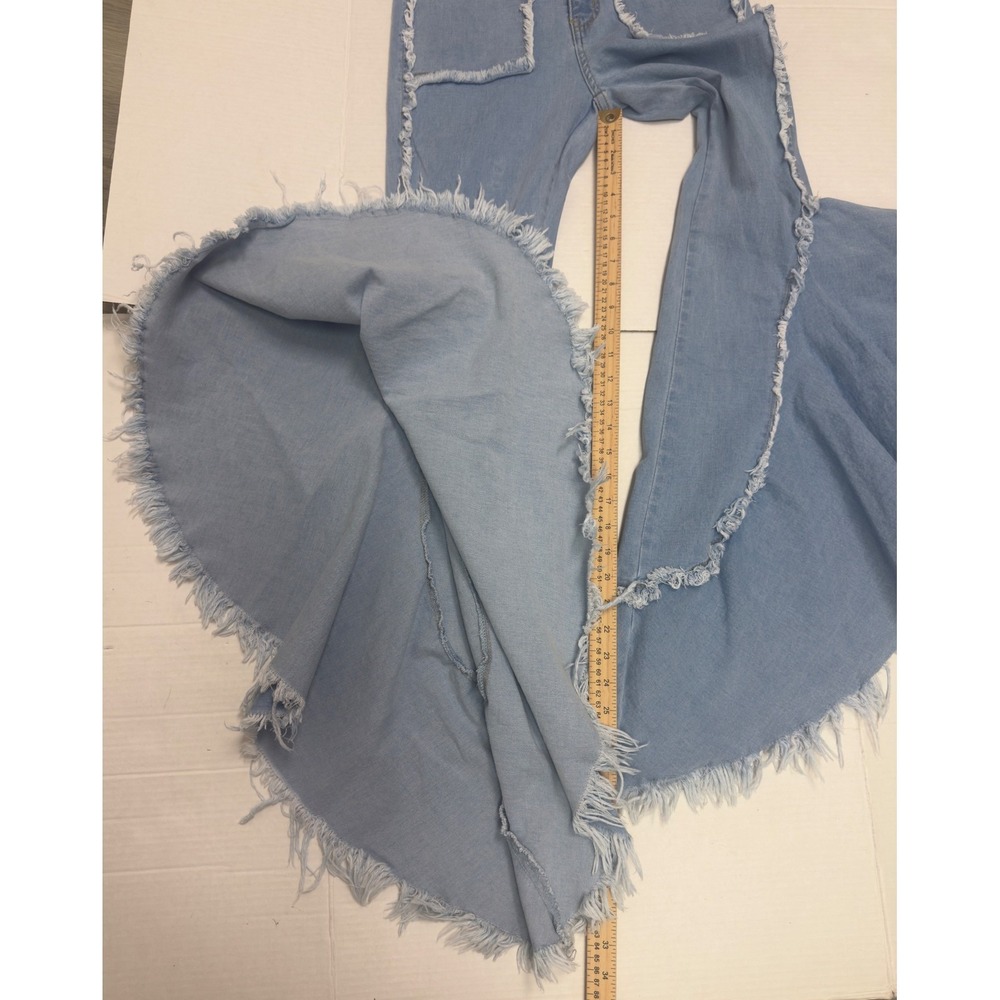 Unbranded Ruffle Flare Jeans Womens 28 Light Blue Frayed Avant Garde Boho Chic - Picture 8 of 9